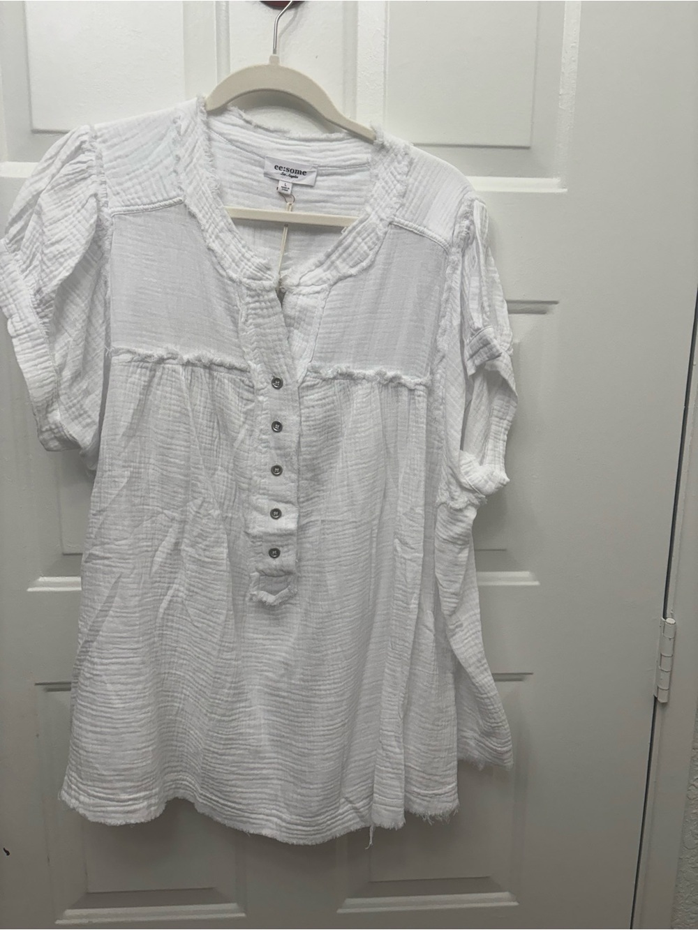 eesome 100% cotton White Textured Gauze Button-Front Blouse